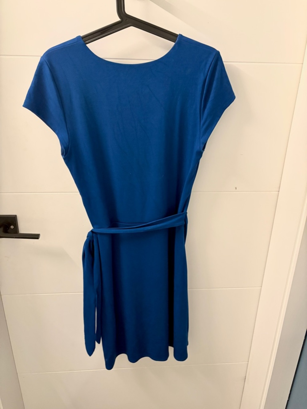 Wilfred Deep Blue Lune Short Sleeve Side-Tie Wrap Mini Dress - Picture 4 of 7